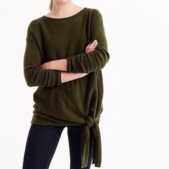 J Crew Womens Black Tie Front Boat Neck Sweater Wool Blend size Medium - Picture 2 of 12